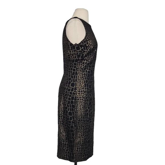 Vtg Cache Black Gold Animal Print Sheath Dress Sz 8 Sleeveless Knee Length - Picture 3 of 10